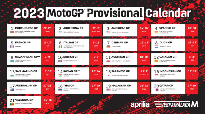 Calendario Oficial Moto GP 2023